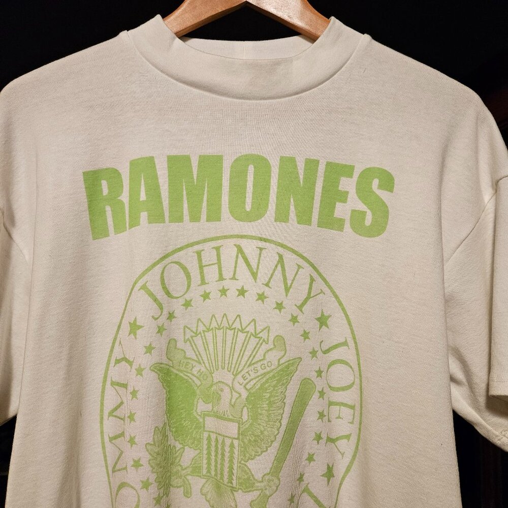 Ramones White with Green Wording Shirt - Size Medium - By 1-2-3-4